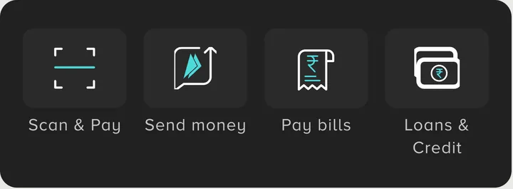 The real payment ribbon with 4 actions, laid out as a grid.
